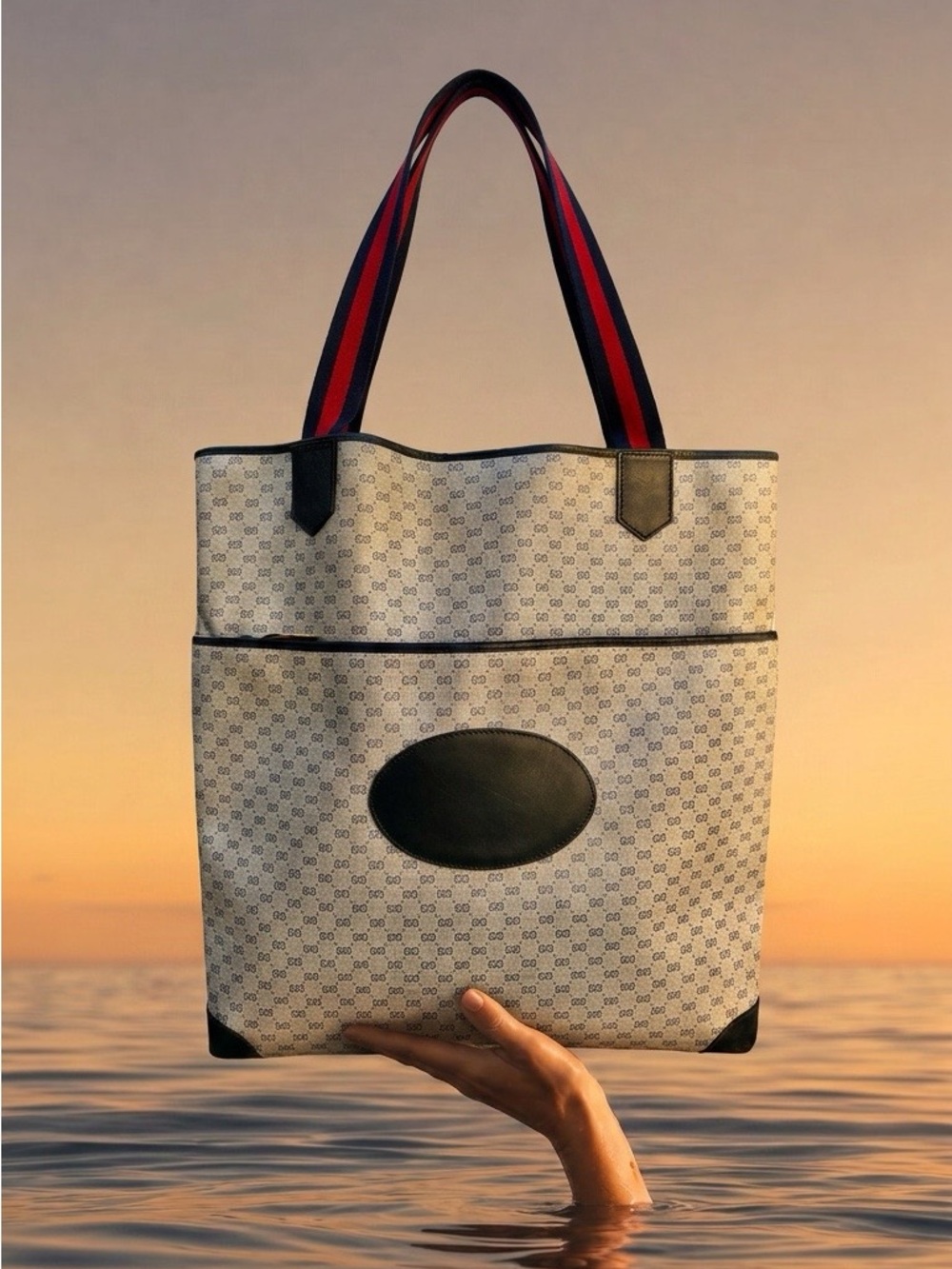 Gucci Monogram Web Tote Canvas and leather Navy & Red